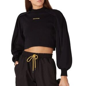Pyer Moss Cropped Embroidered Cotton-Jersey Turtleneck Top